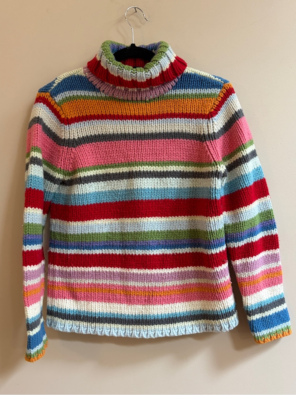 Vintage 2000 Y2K Gap Rainbow Striped Chunky Turtleneck Sweater Wool Blend Top
